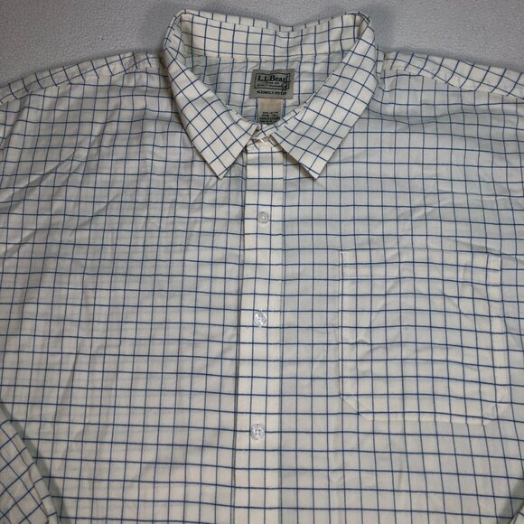 L.L Bean Shirt Men's 3XLT Off-White Windowpane Plaid Flannel Wrinkle Free Tall - Picture 4 of 15